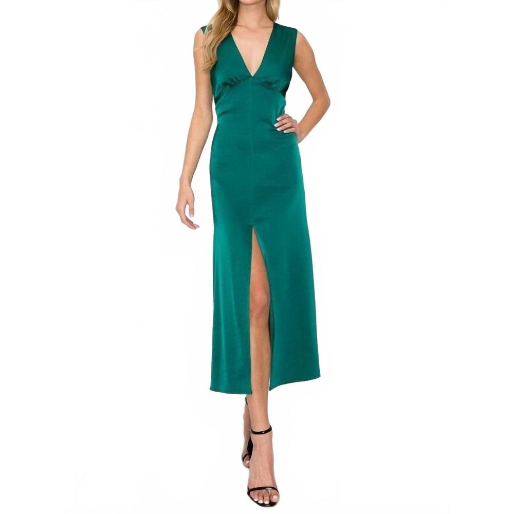 NEW INA FASHION satin v back twist midi dress in green